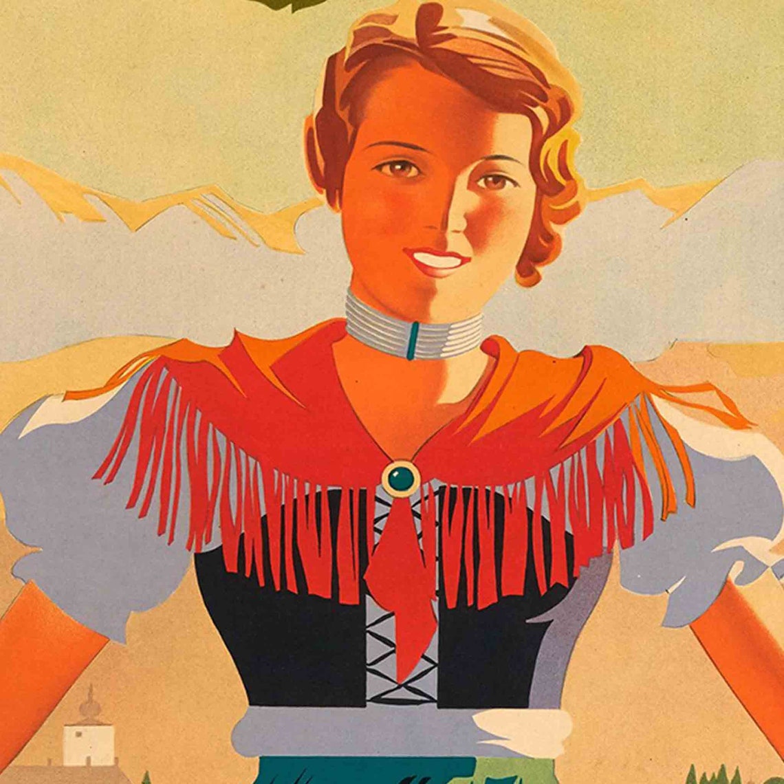 Austria Invites You Vintage Dirndl Lake Mountains Travel Art Poster - Image 2