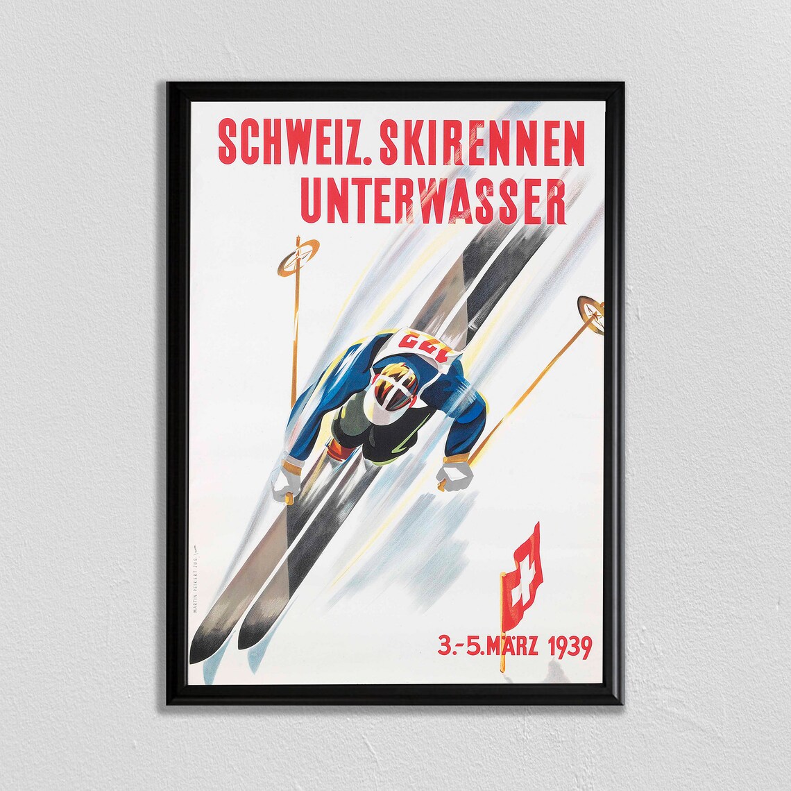 Schweiz Skirennen Unterwasser 1939 Swiss Ski Race Sport Poster