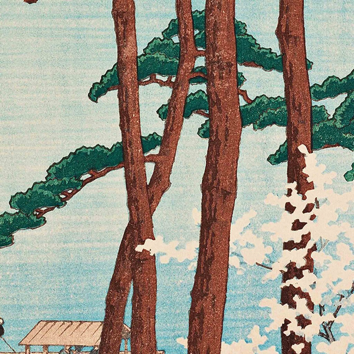 Japanese Woodblock Pine Trees Cherry Blossoms Spring Lake Art Poster - Image 2