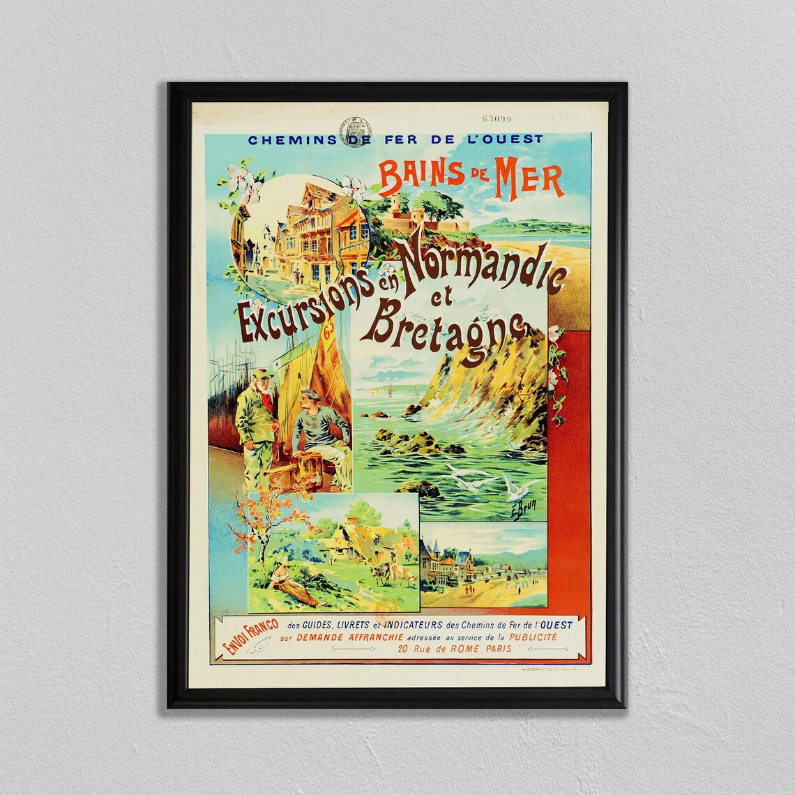 Normandy Brittany Seaside Excursions Vintage French Railway Poster