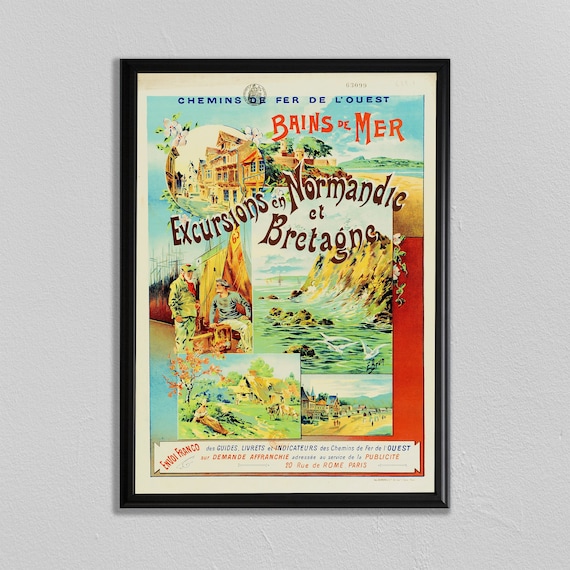 Normandy Brittany Seaside Excursions Vintage French Railway Poster