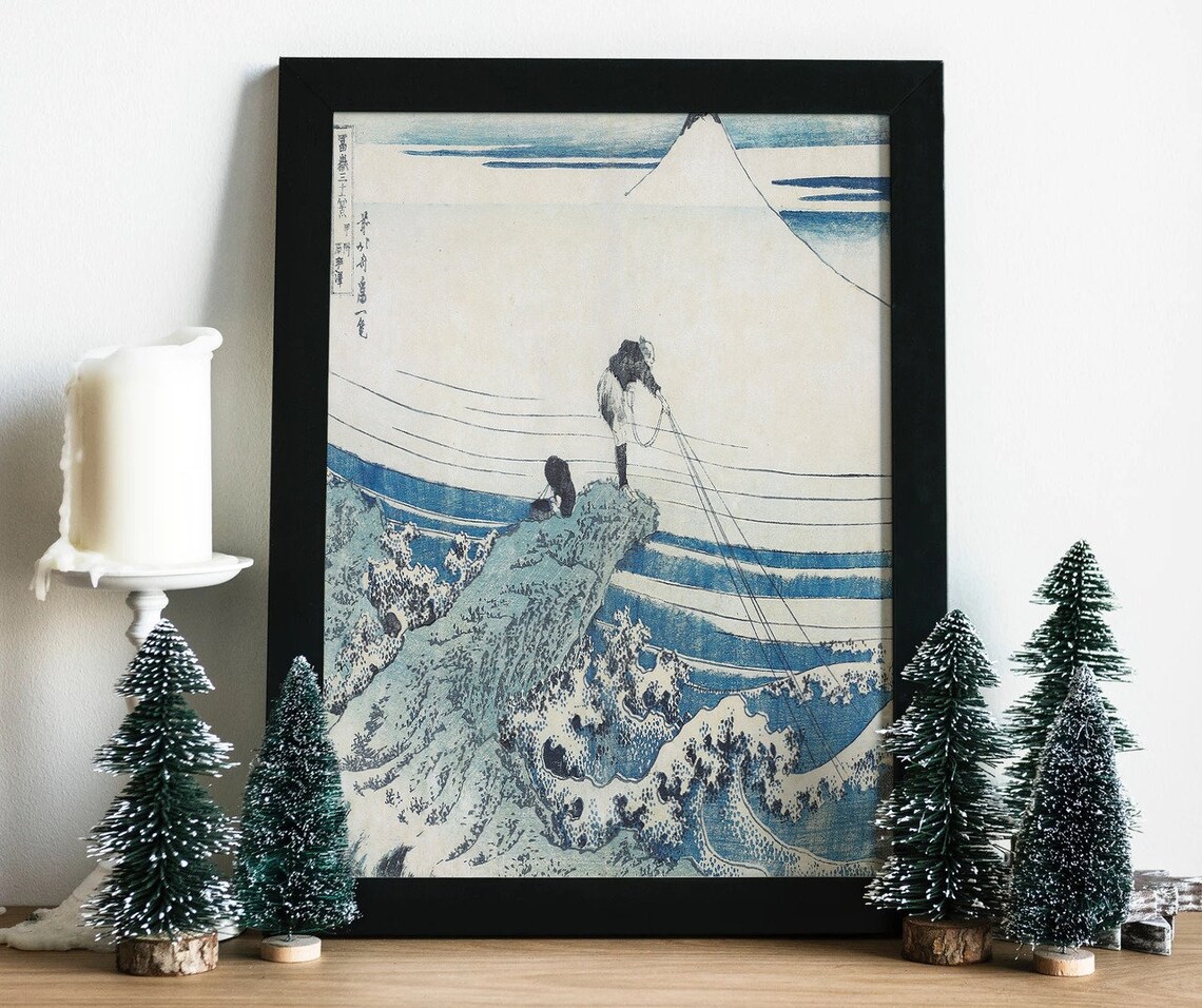 Hokusai Kajikazawa in Kai Province Fishermen Mount Fuji Woodblock Poster - Image 2