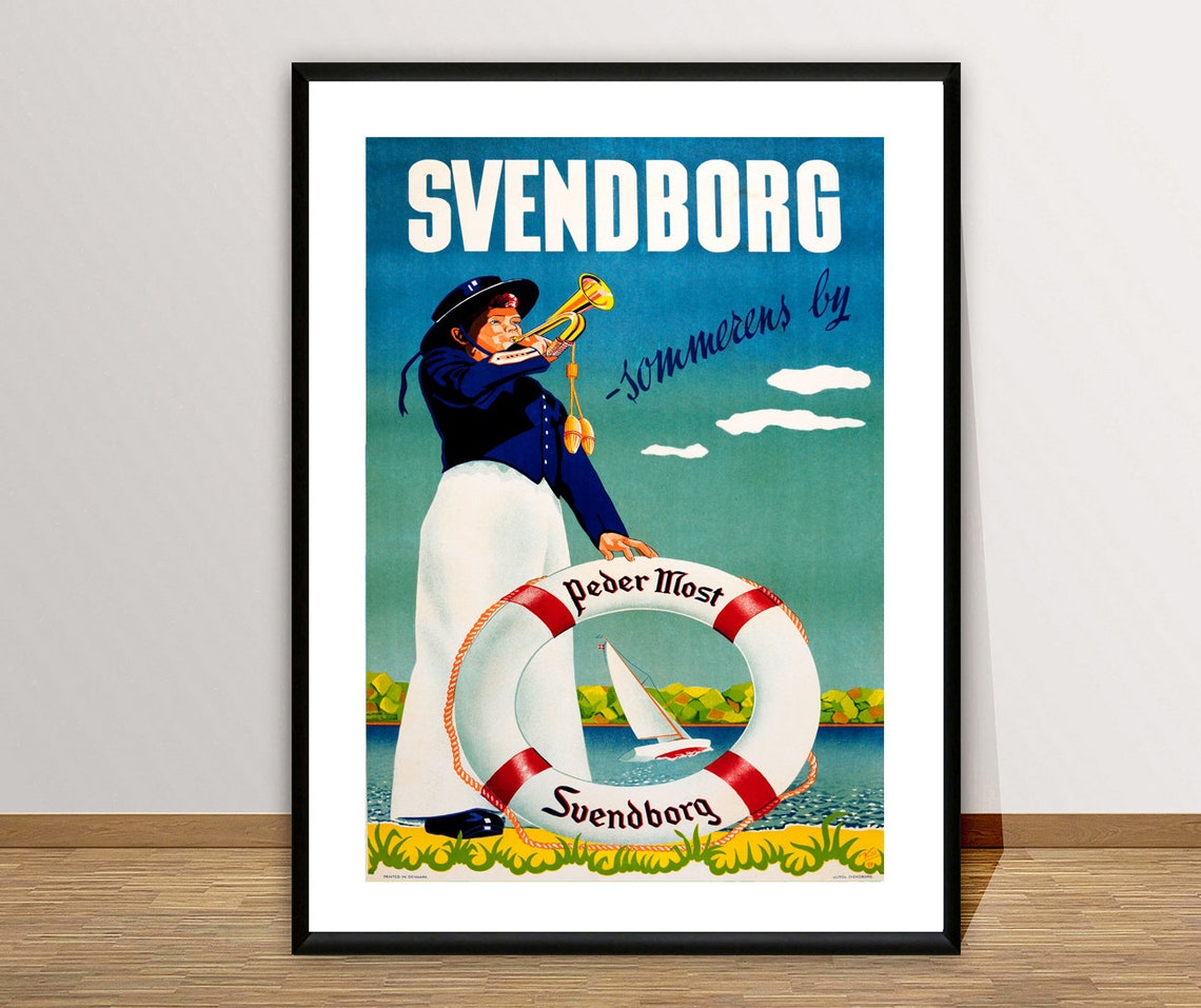 Svendborg Sommerens By Vintage Danish Seaside Sailor Travel Poster - Image 3