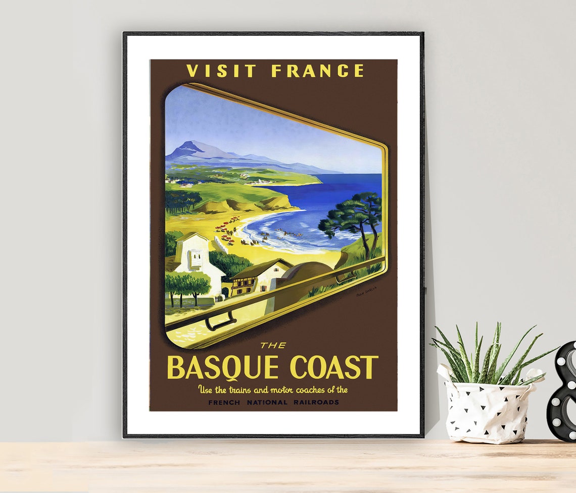 Visit France The Basque Coast Vintage Railway Poster Train Window View