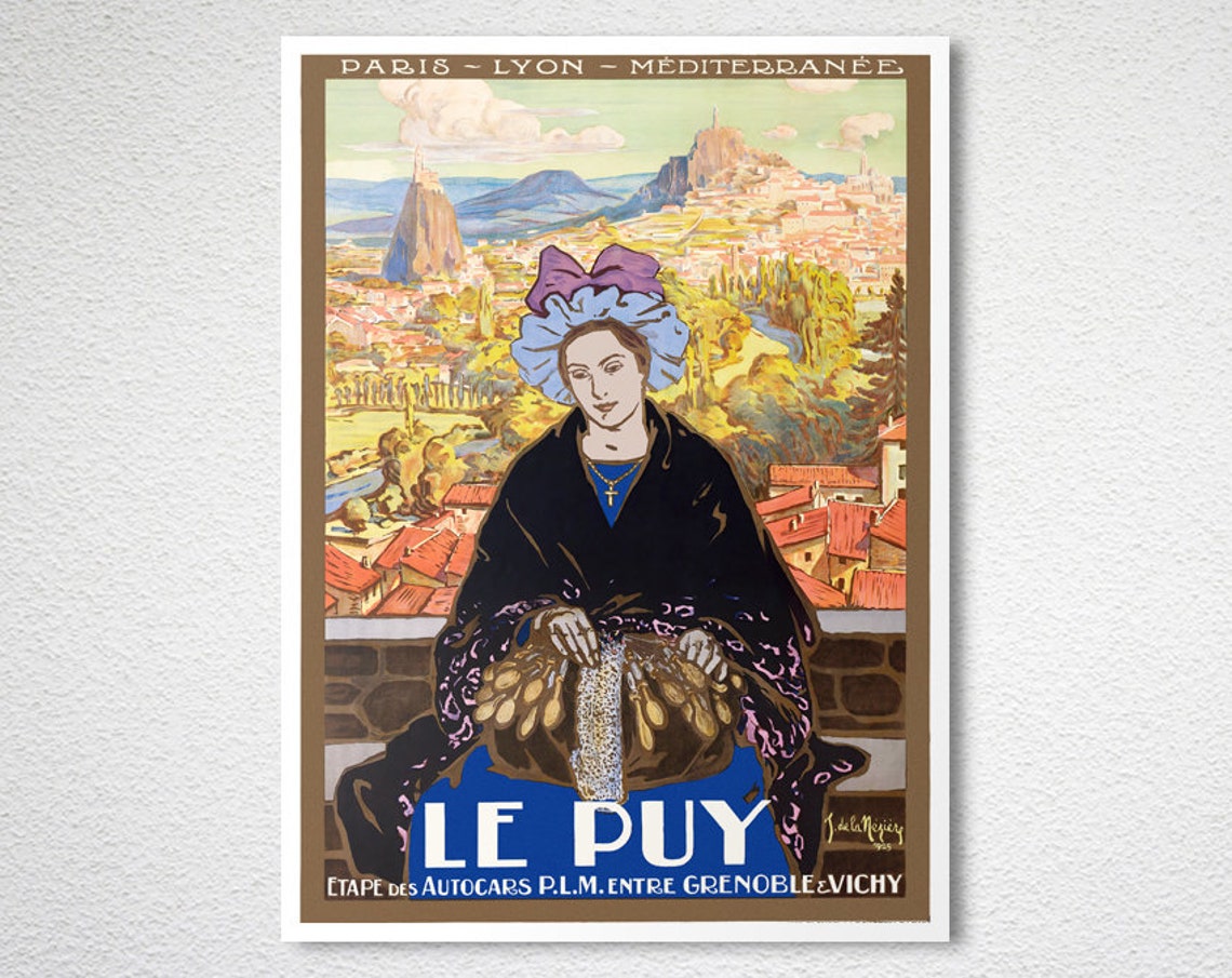 Le Puy France PLM Grenoble Vichy Autocar Route Vintage Travel Poster - Image 2