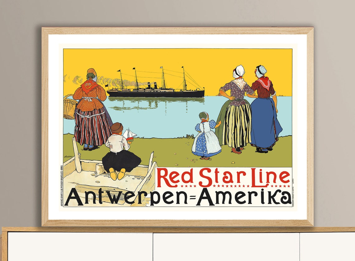 Red Star Line Antwerpen Amerika Vintage Ocean Steamship Poster
