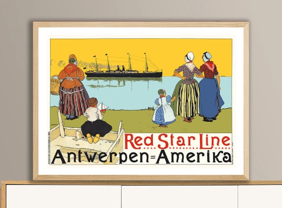 Red Star Line Antwerpen Amerika Vintage Travel Poster Poster Paper Or Print Gift Idea