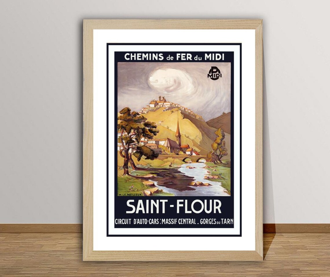 Saint Flour France Vintage Travel Poster, Retro Art Print