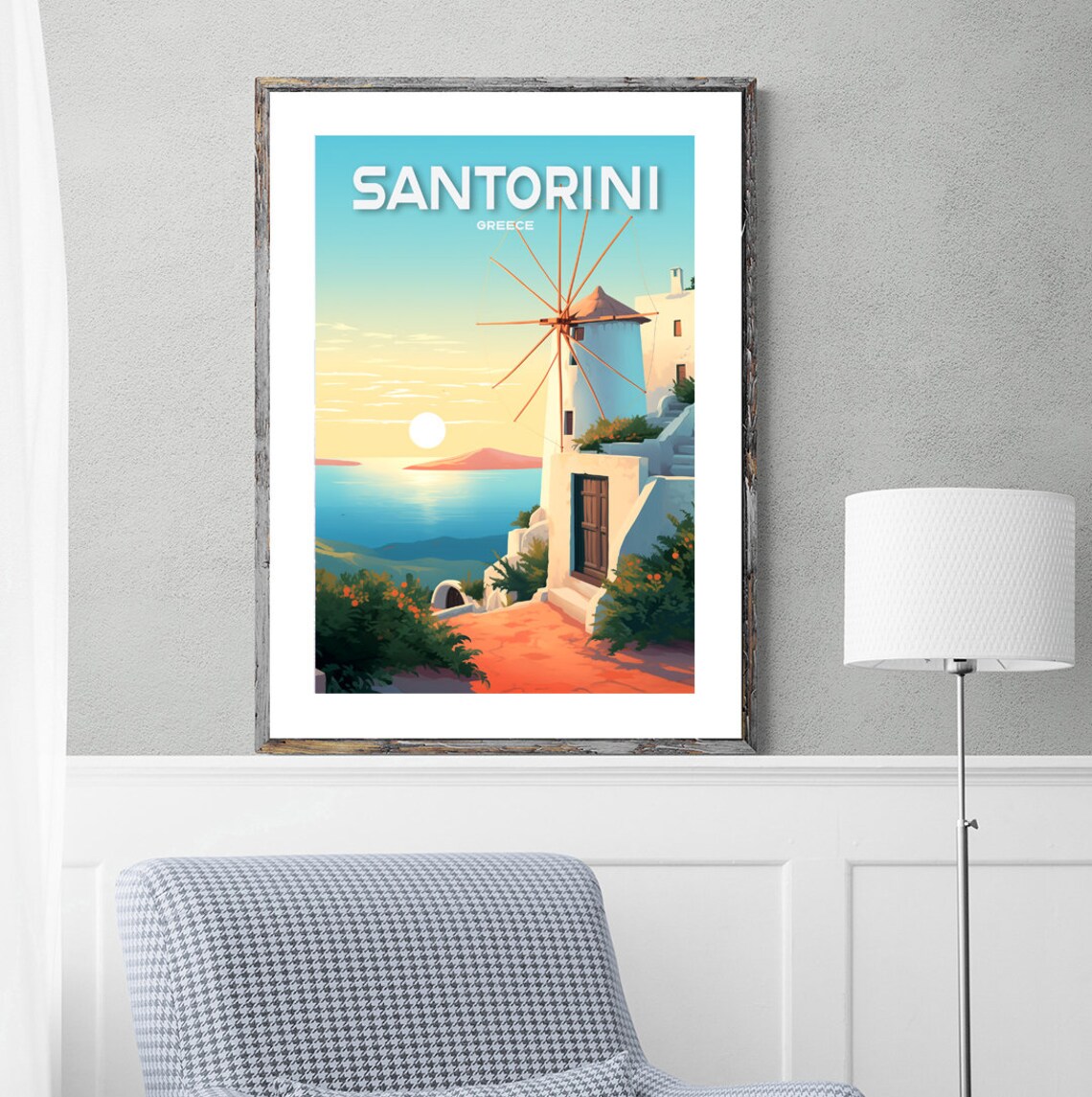 Santorini Windmill Greece Travel Poster, Island View - Image 3