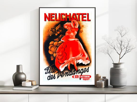 Fete Des Vengandes Neuchatel Vintage Travel Poster Travel Memories Gift Idea Wall Decor