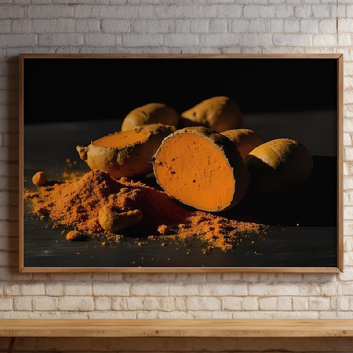 Turmeric Root Spice Still Life Dark Culinary Kitchen Art Poster