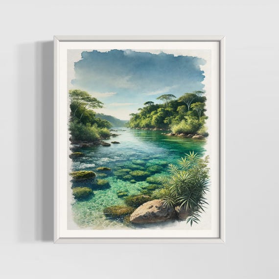 Rio Sucuri Watercolor Print Scenic Brazil Wall Art Nature Travel Decor Premium Textured Matte Posters