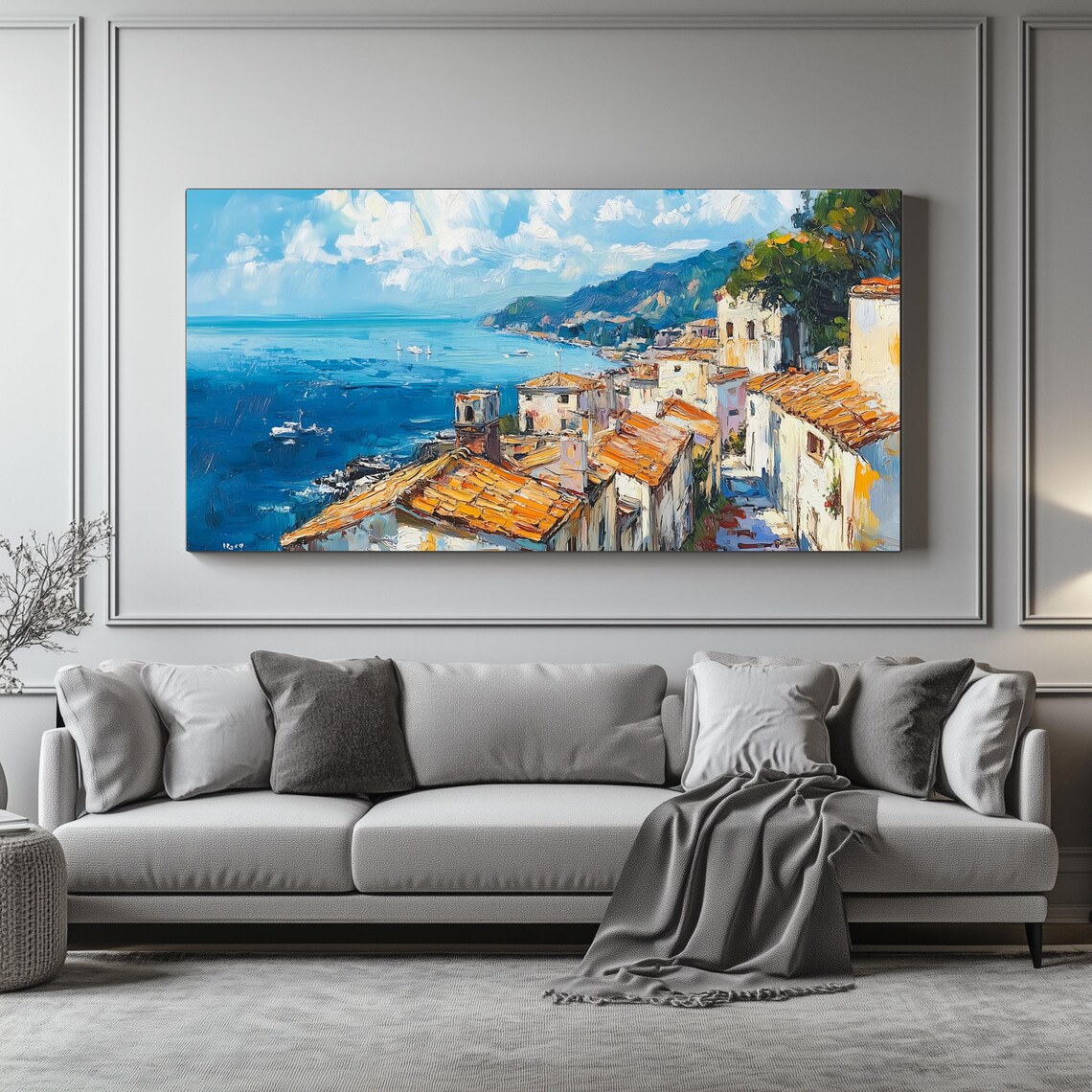 Mediterranean Coastal Landscape, Panoramic Wall Art - Image 4
