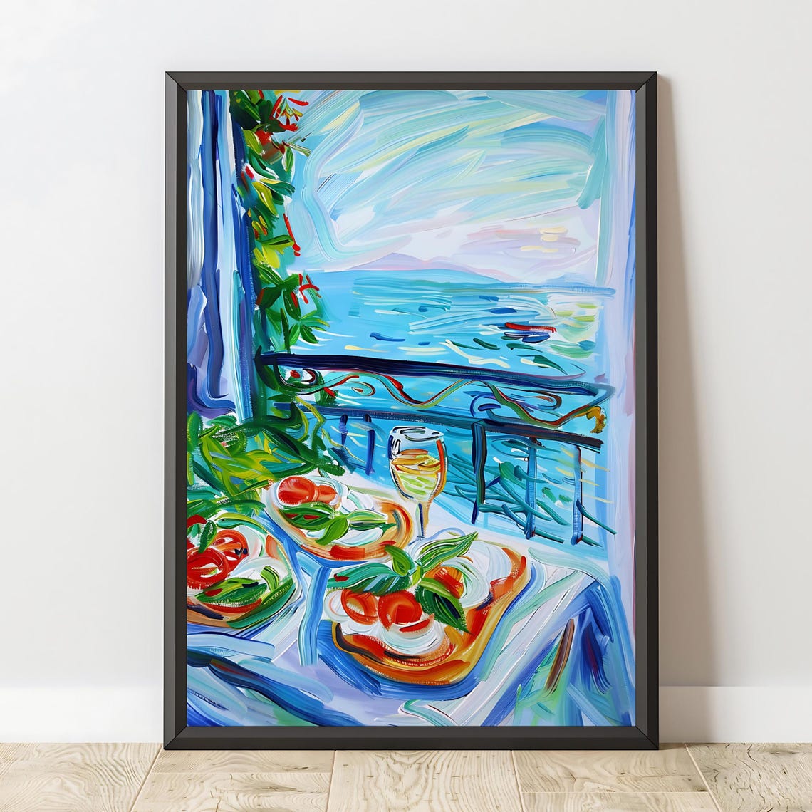 Seaside Balcony Dining Sea View Expressive Blue Coastal Art Poster - Image 2