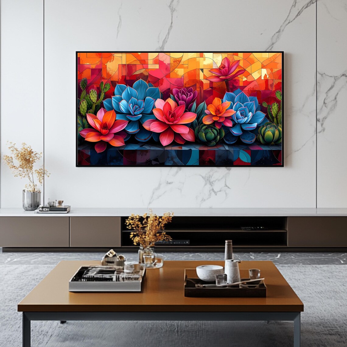 Colorful Succulent Garden Stained Glass Floral Botanical TV Art Poster - Image 2