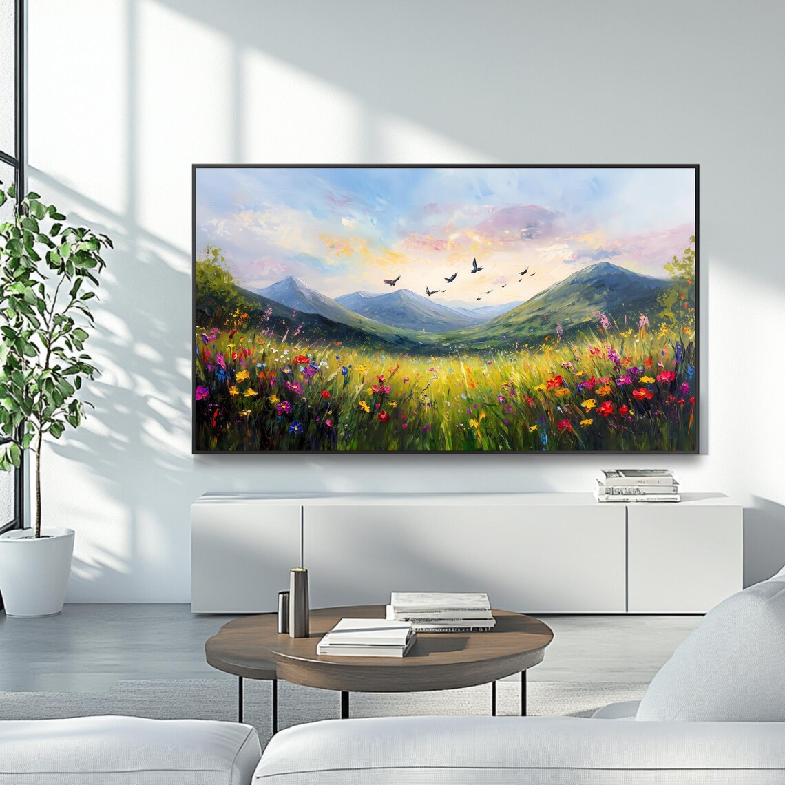 Colorful Mountain Wildflower Meadow Sunrise Birds Nature Travel Poster - Image 4