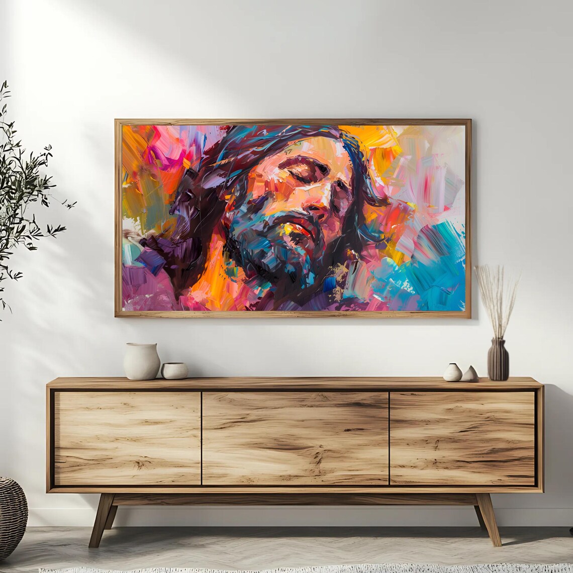 Jesus Christ Portrait Colorful Abstract Impasto Religious Art Poster - Image 3