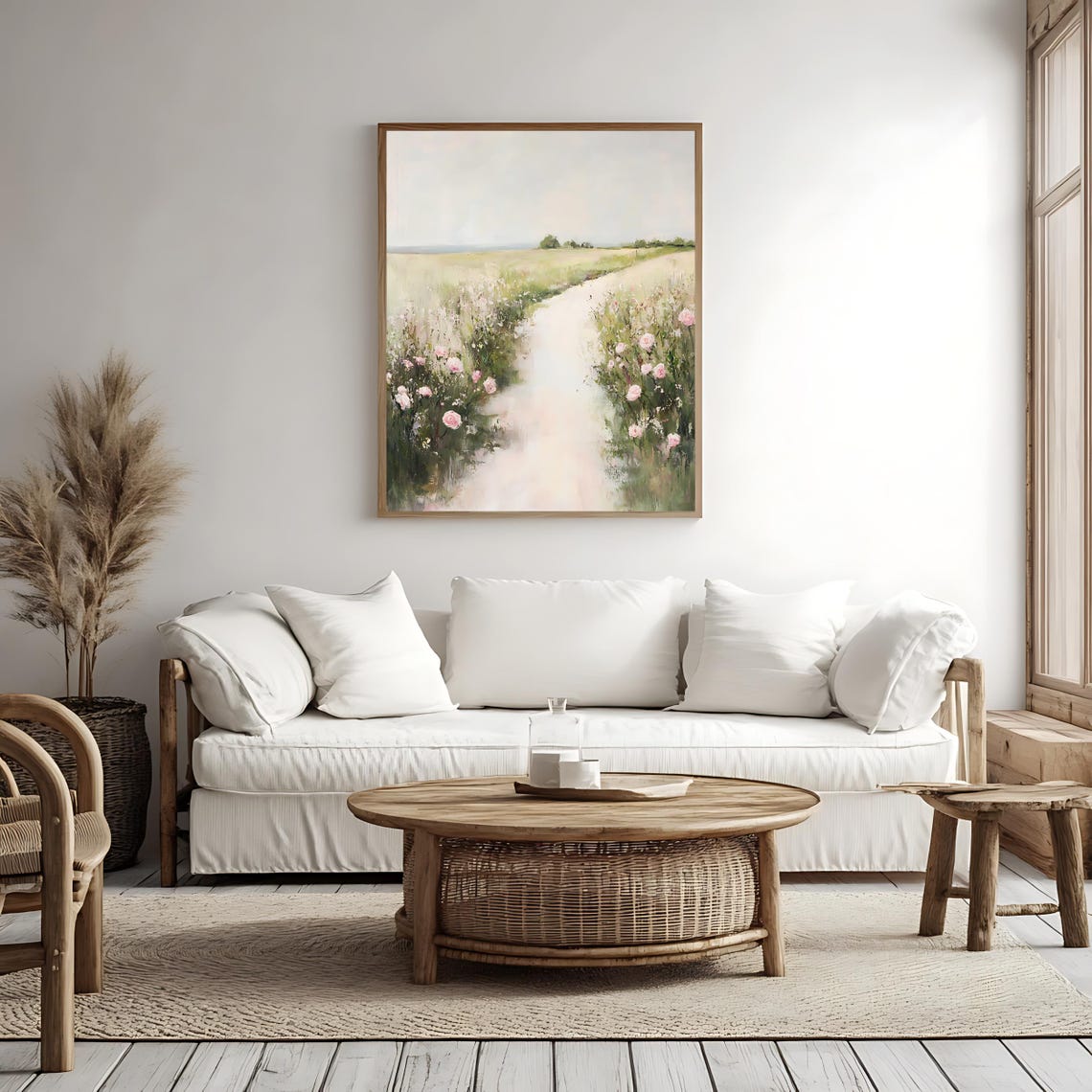 Romantic Rose Lined Pathway Soft Pastel Countryside Floral Poster - Image 4
