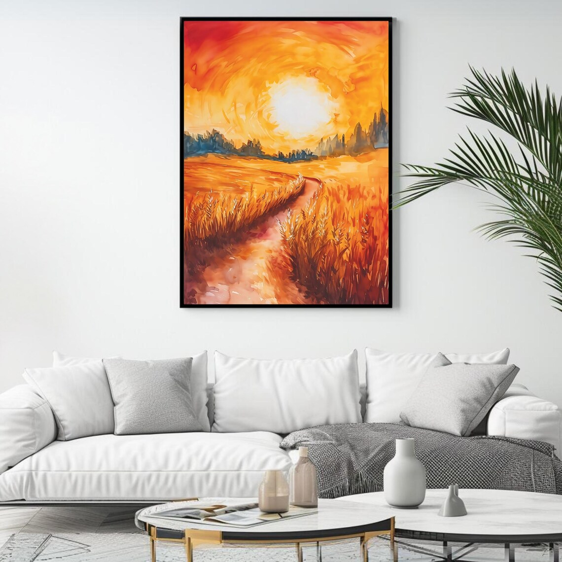 Golden Field Sunset Landscape, Nature Art Print - Image 4
