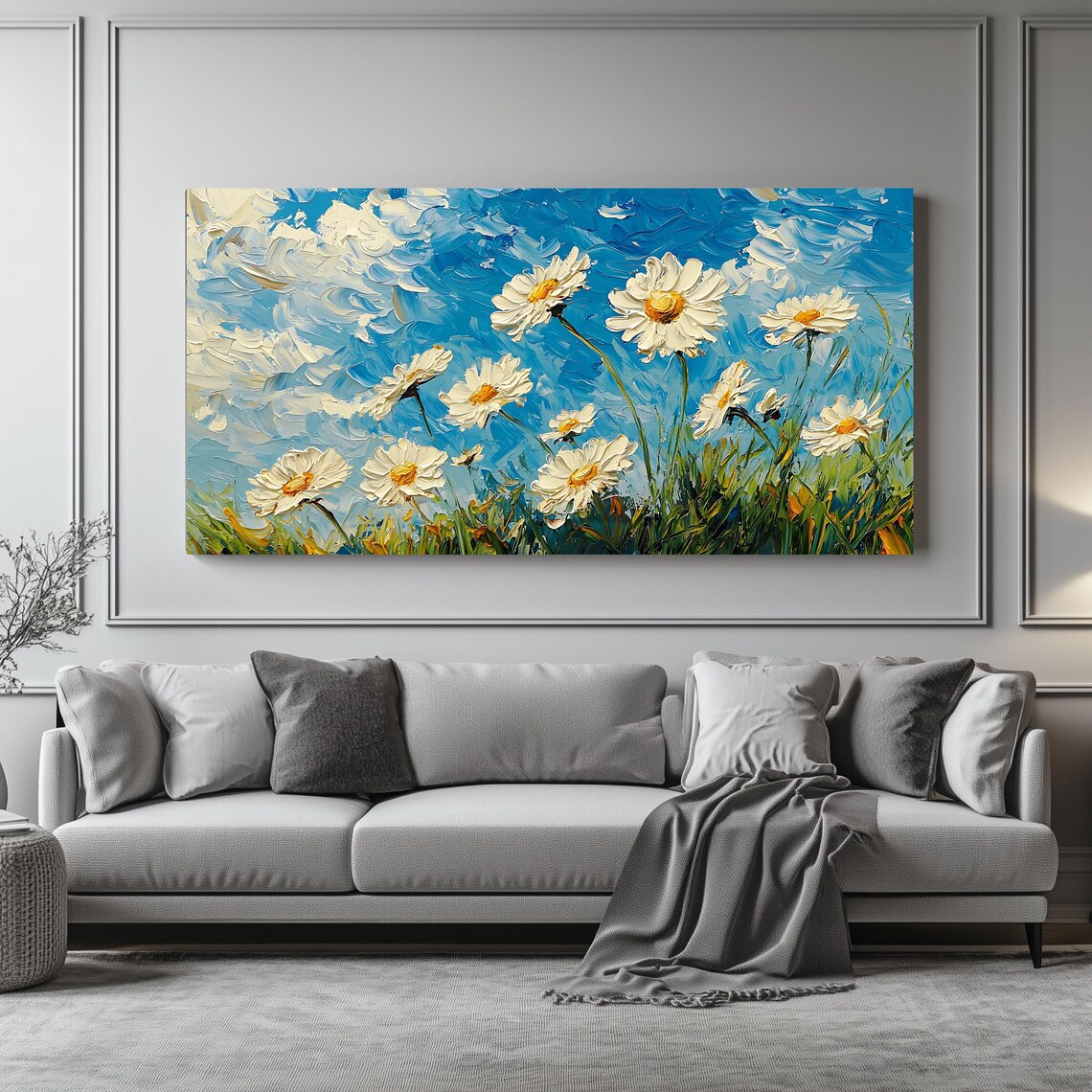 Daisy Field Art Print, Panoramic Floral Artwork - Image 4