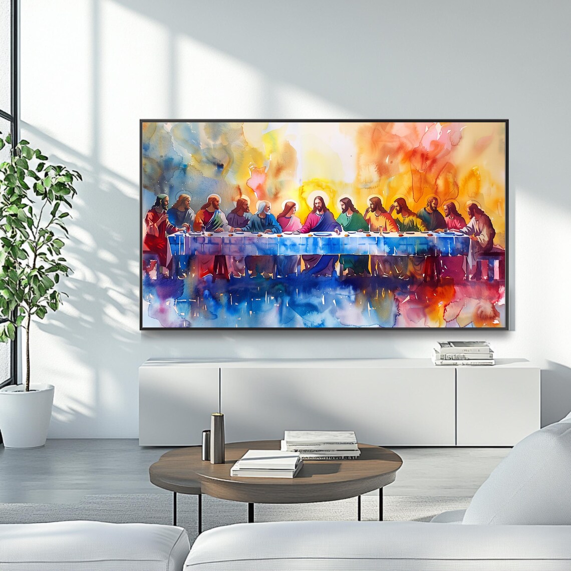 Last Supper Watercolor Jesus Twelve Apostles Vibrant Christian Art Print Poster - Image 4
