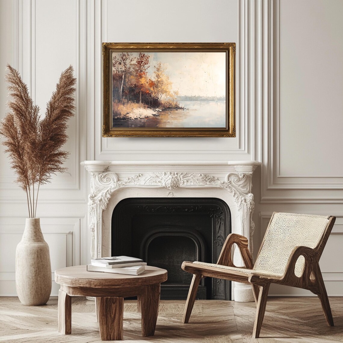 Antique Lakeside Autumn Vintage Fall Landscape - Image 3