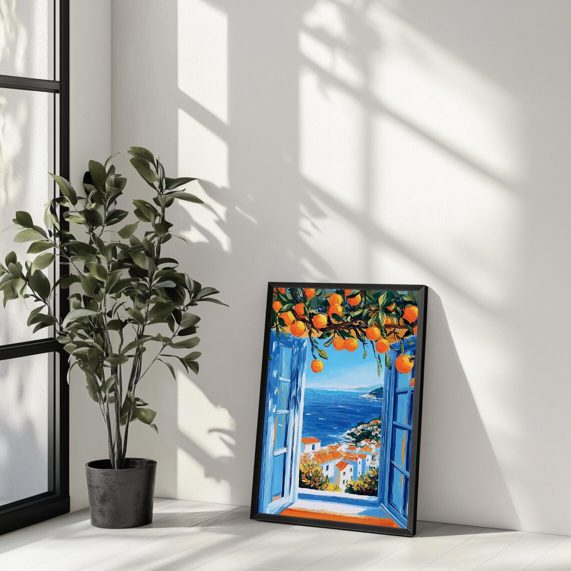Orange Tree Coastal View, Mediterranean Window Art Print - Image 2