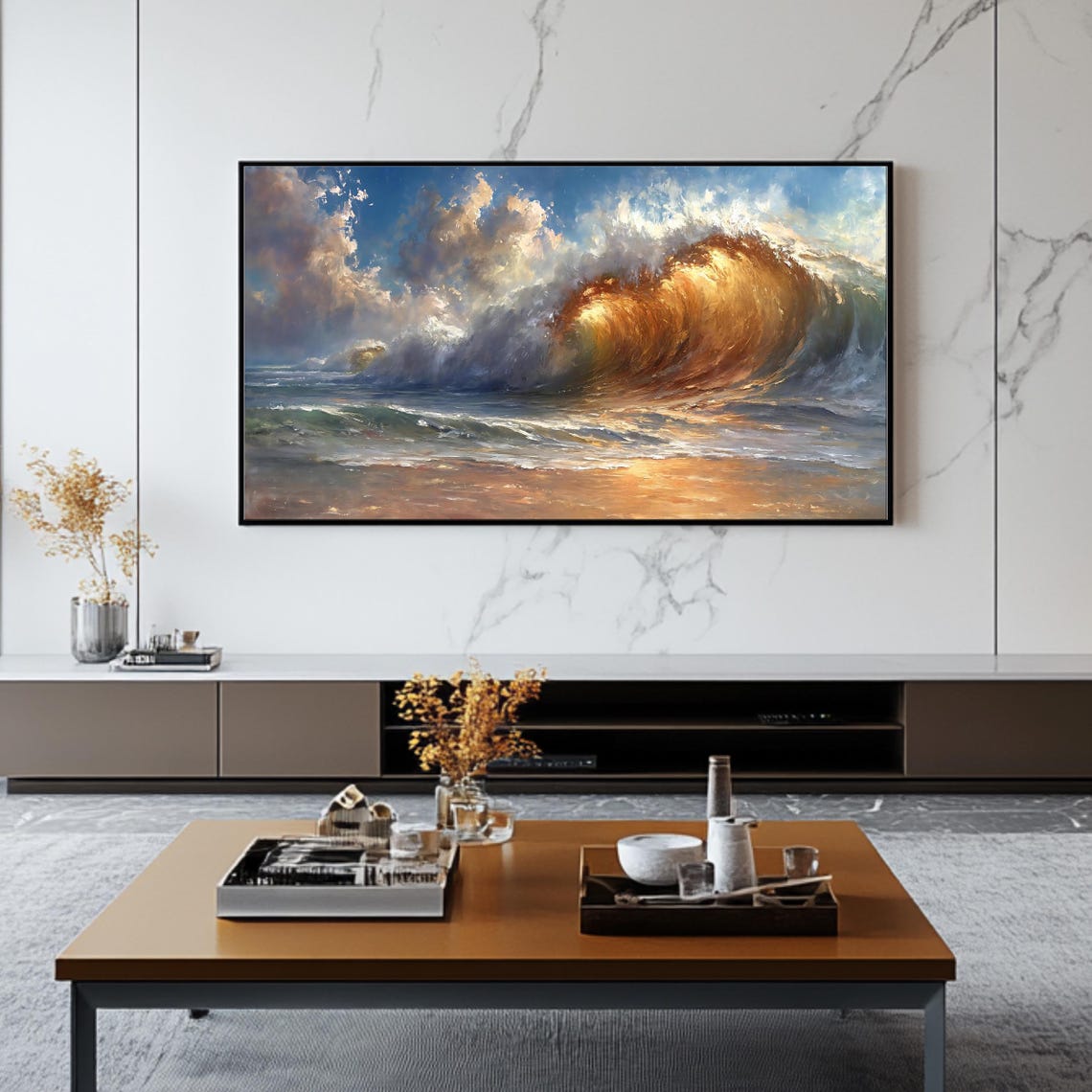 Golden Sunset Ocean Wave Crashing Beach Surf Dramatic Poster - Image 2