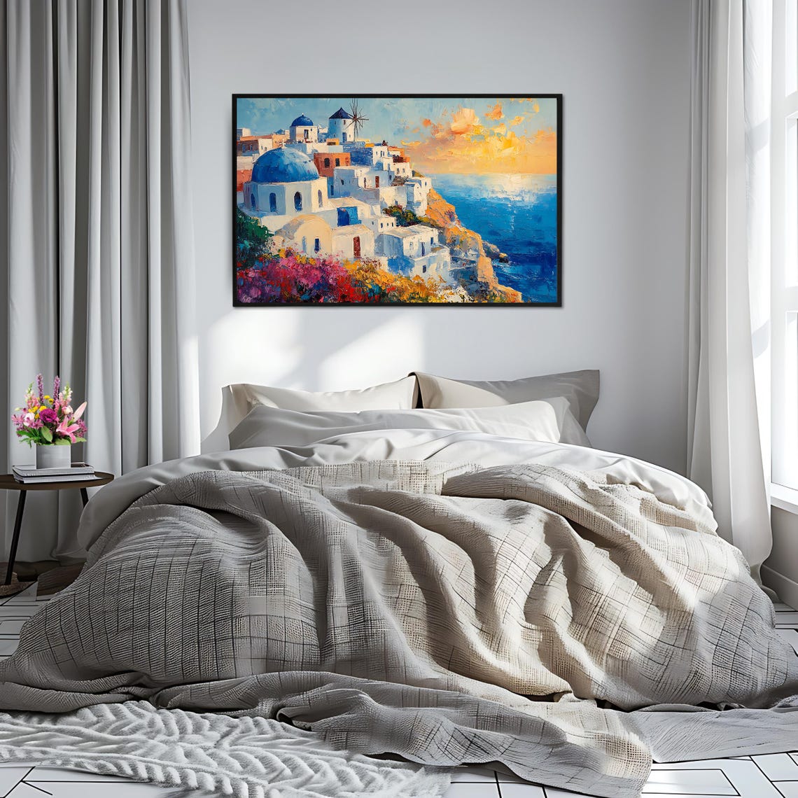 Santorini Oia Sunset Blue Domes Windmill Caldera Greece Travel Poster - Image 2