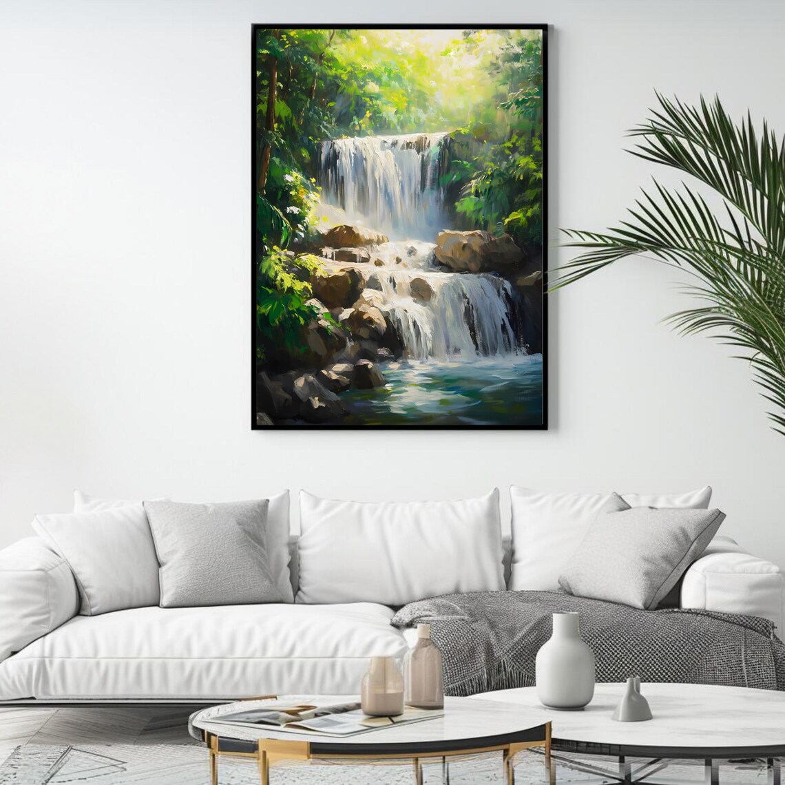 Tropical Waterfall Nature Landscape Art Print - Image 4
