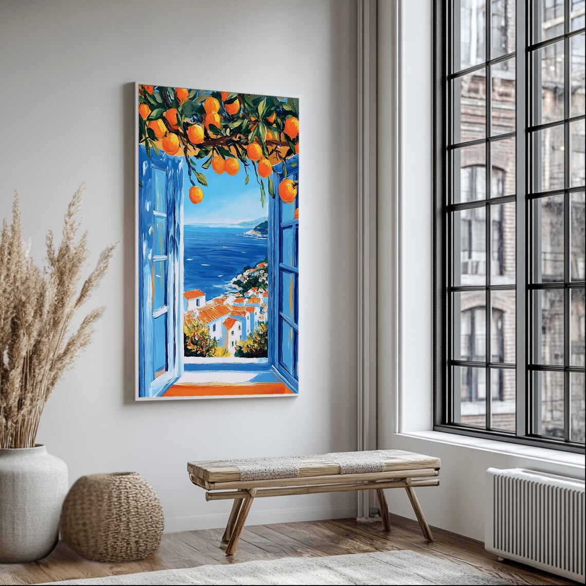 Orange Tree Coastal View, Mediterranean Window Art Print - Image 3
