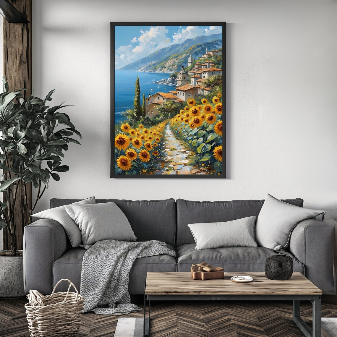 Coastal Village Mediterranean Sunflower Path Art Print - Image 4