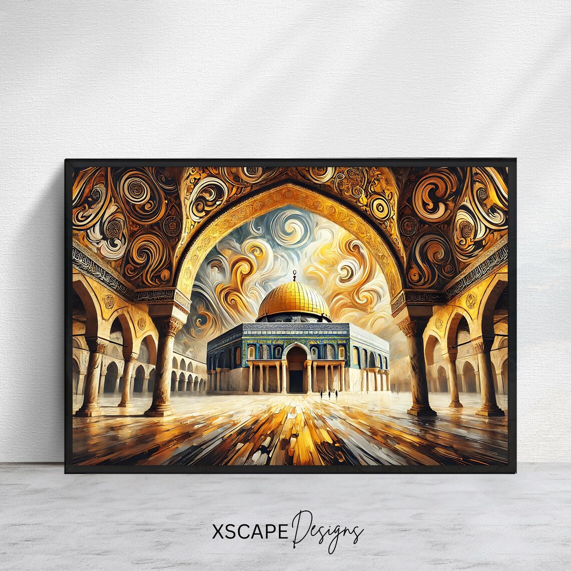 Dome Of The Rock Golden Dome Courtyard Swirling Sky Islamic Poster