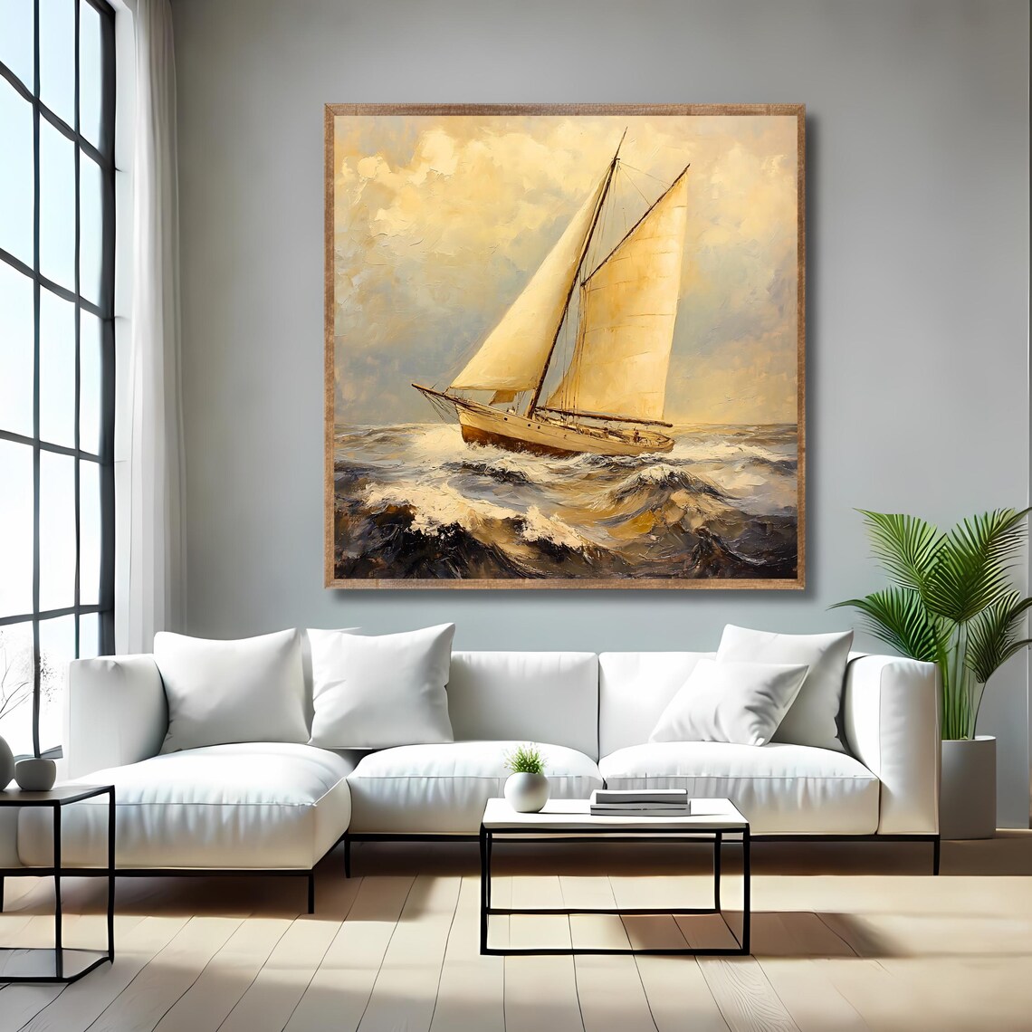 Vintage Sailing Wall Art Square Nautical Print Antique Boat Painting Ocean Inspired Decor - Image 4