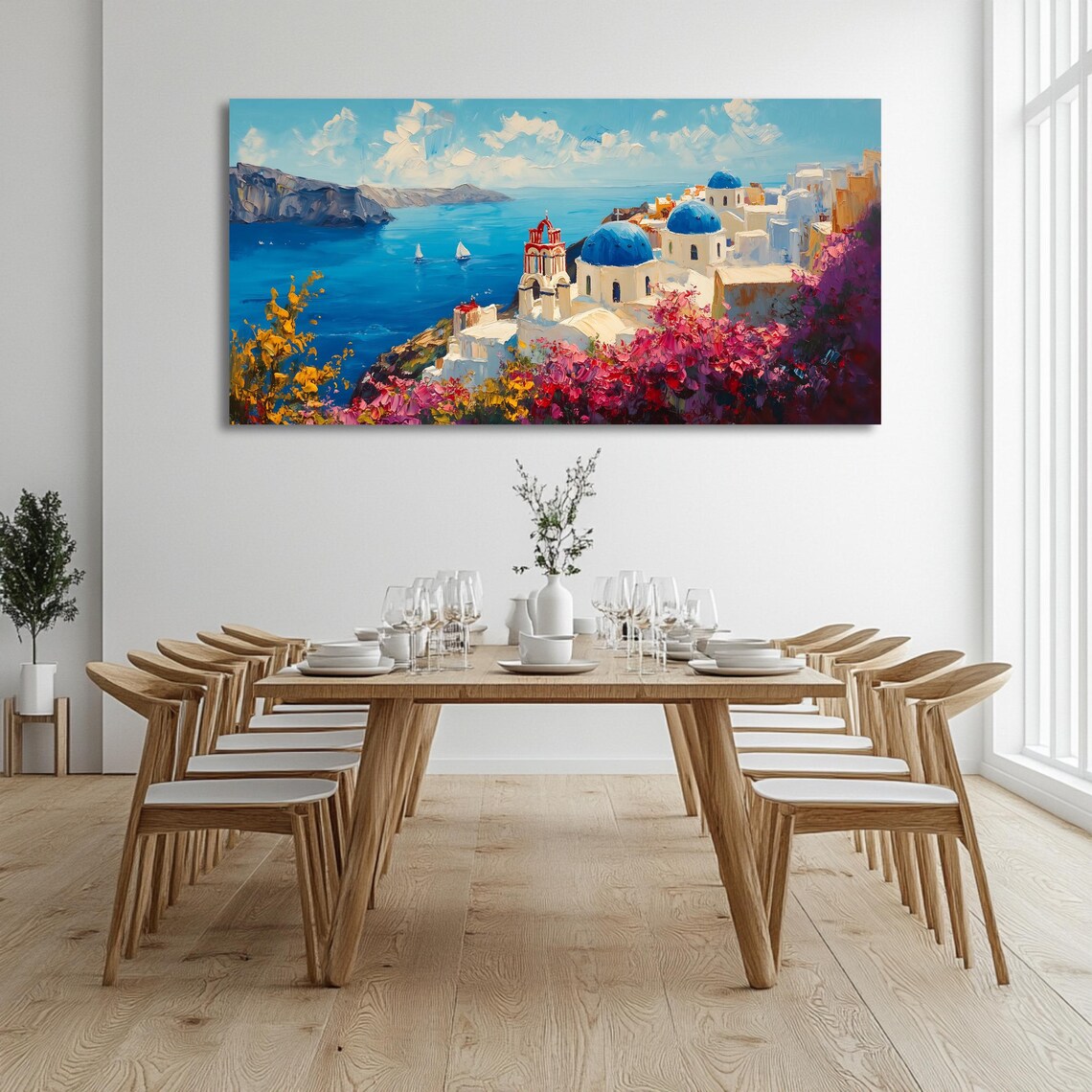 Santorini Travel Poster, Panoramic Coastal Artwork - Image 2