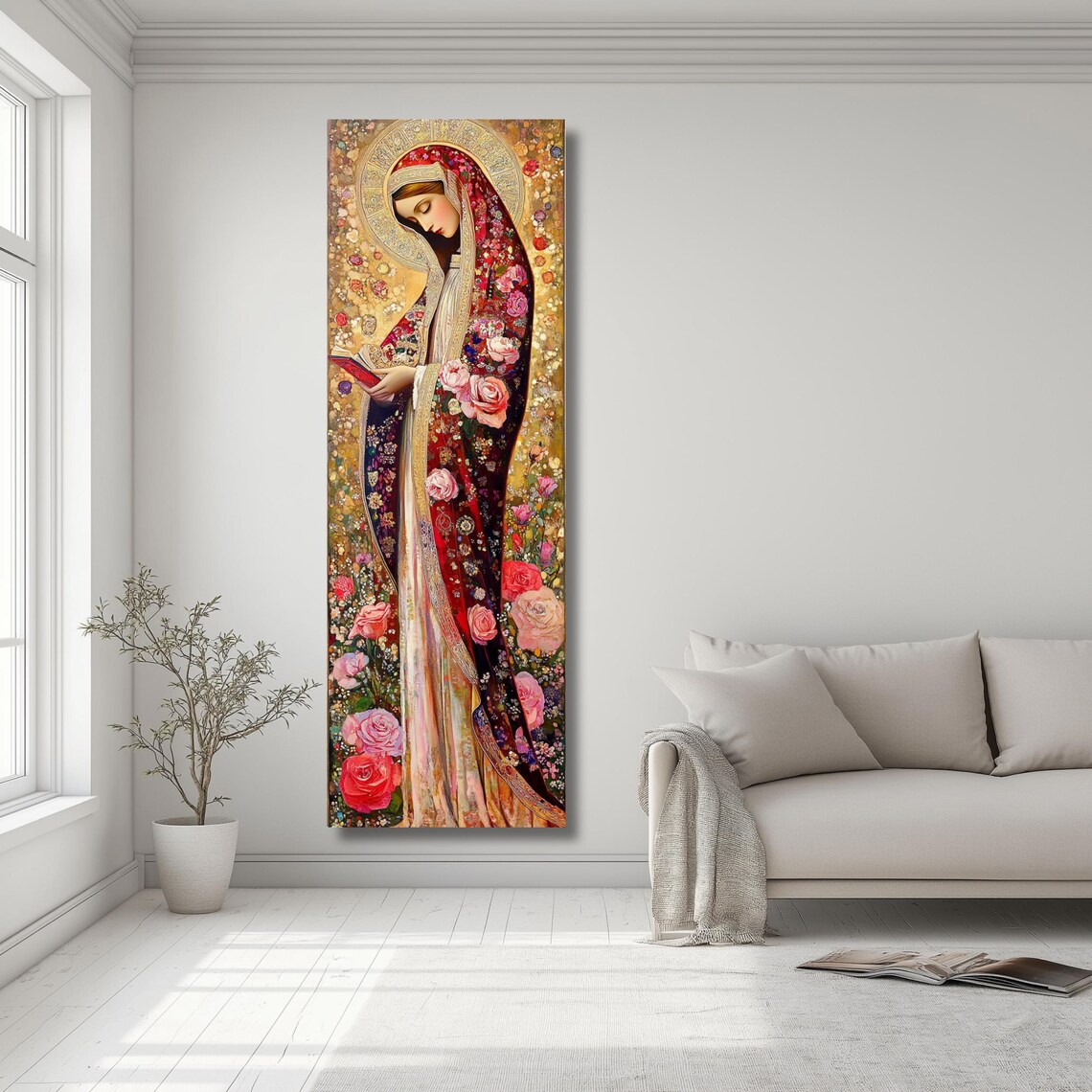 Virgin Mary Byzantine Floral Art Print, Catholic - Image 2