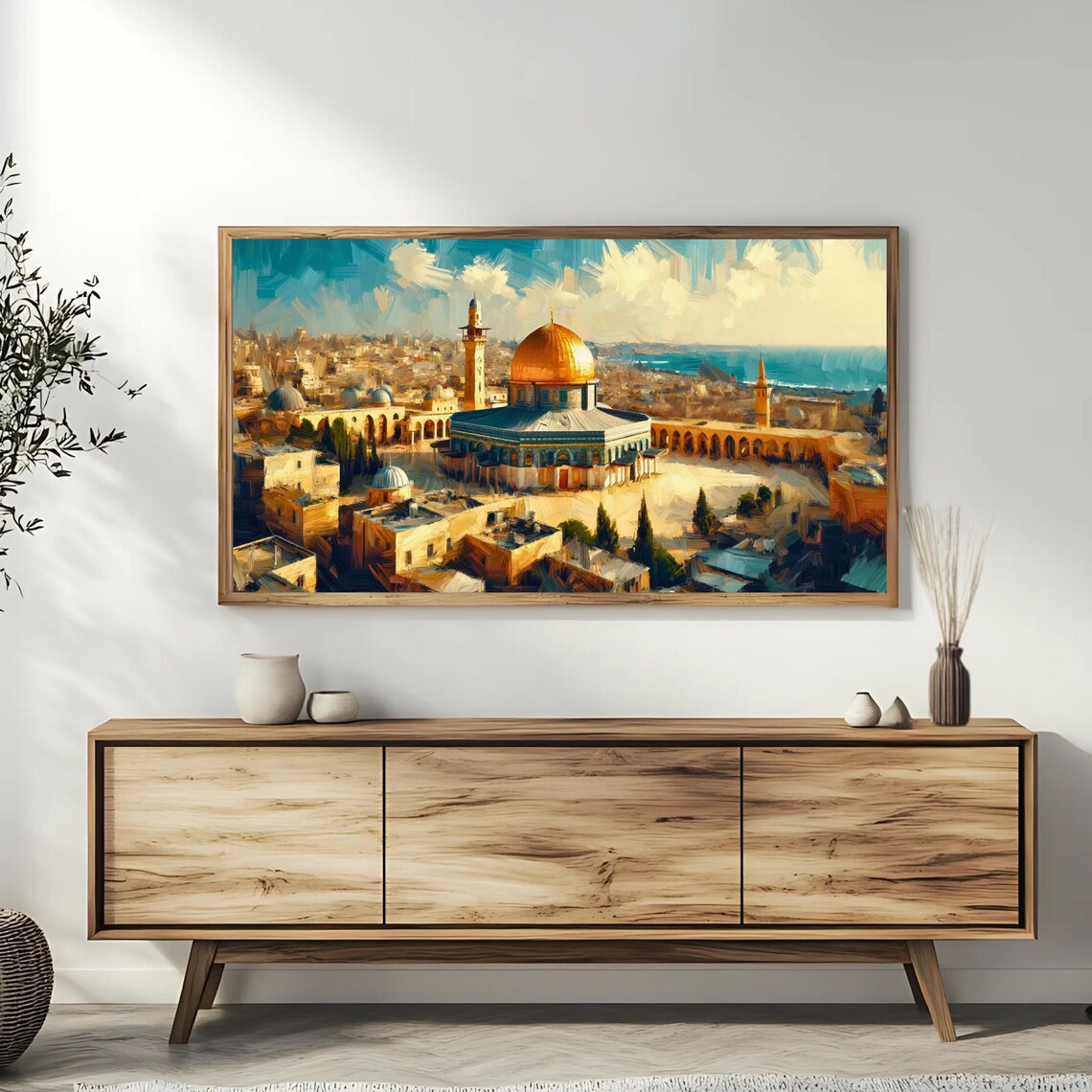 Dome Of The Rock Aerial View Old City Panorama Painting Travel Poster - Image 3
