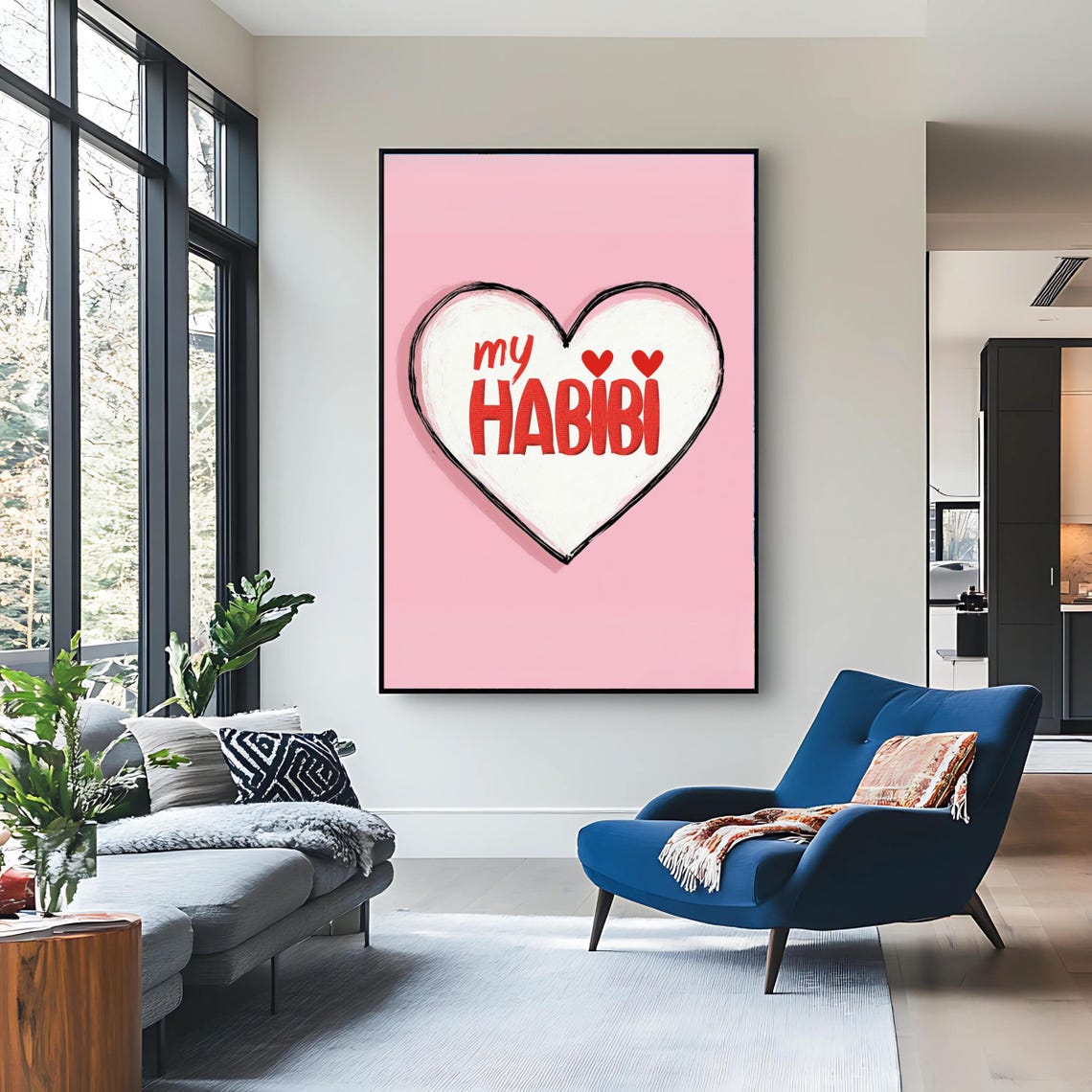 My Habibi Heart Pink Romantic Love Quote Playful Wall Art Poster - Image 3