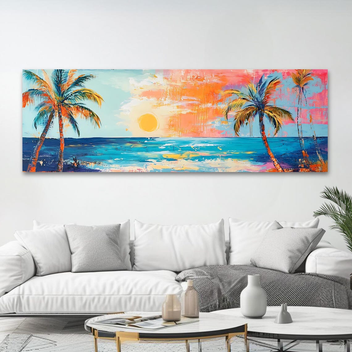 Tropical Palm Beach Sunset Pastel Ocean Horizon Vibrant Travel Poster - Image 4