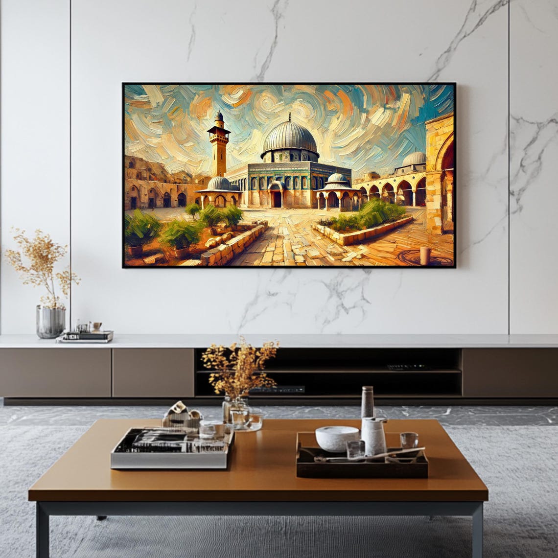 Al Aqsa Mosque Courtyard Silver Dome Swirling Sky Impasto Art Poster - Image 2