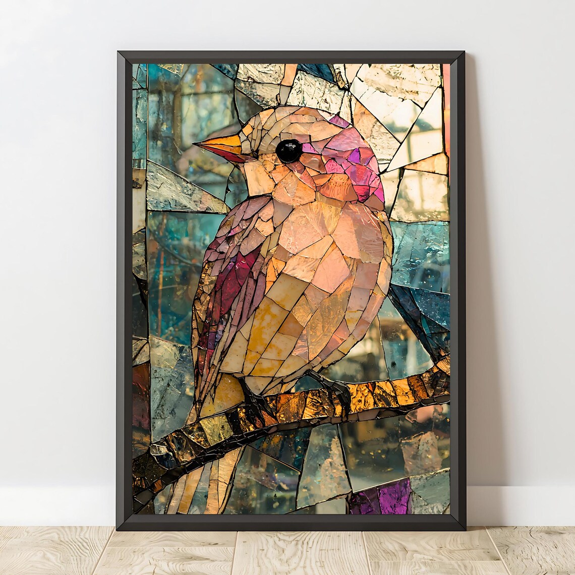 Stained Glass Bird Mosaic, Elegant Nature Artwork - Image 3