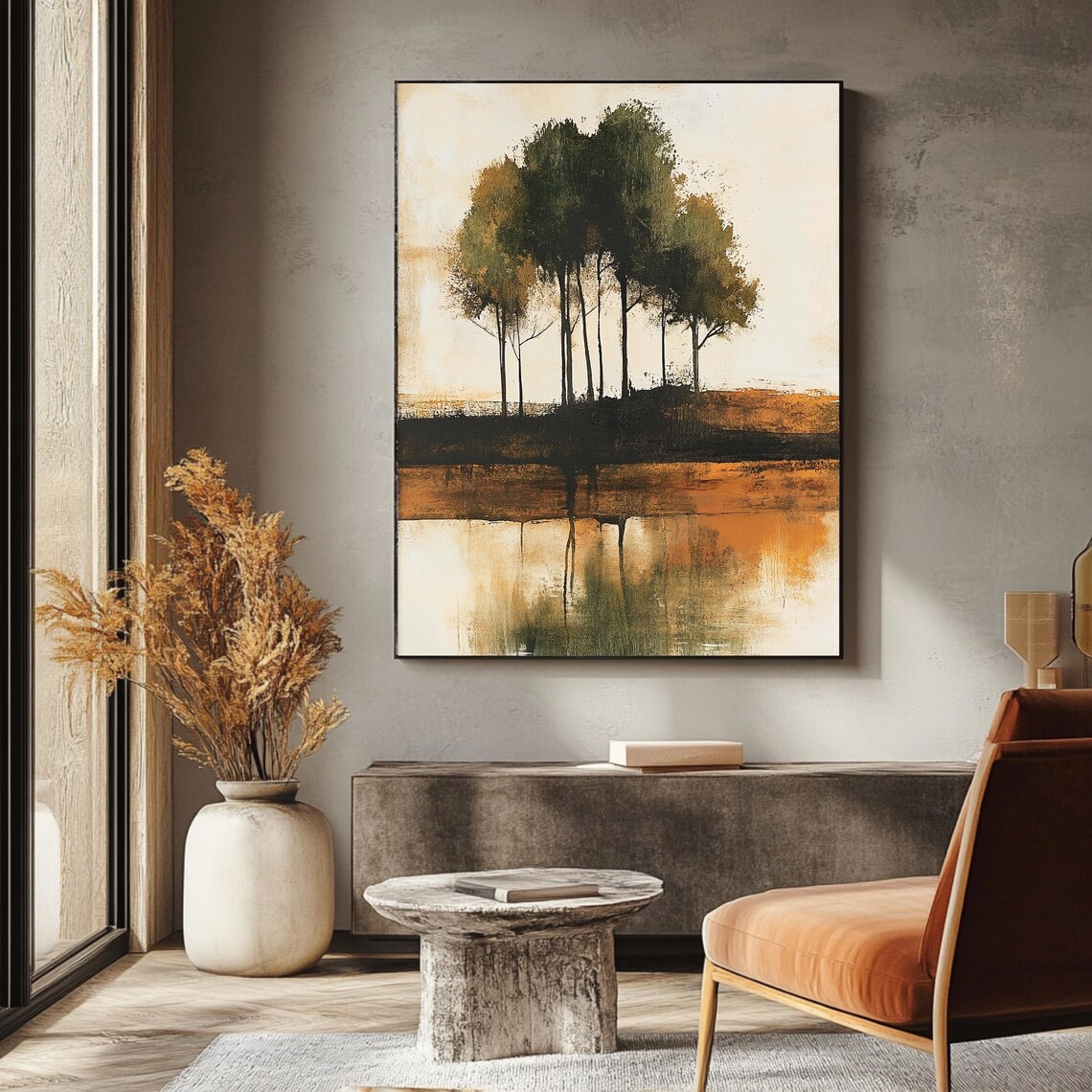 Vintage Abstract Landscape Art Print Rustic Tree Wall Art Neutral Nature Inspired Decor - Image 3