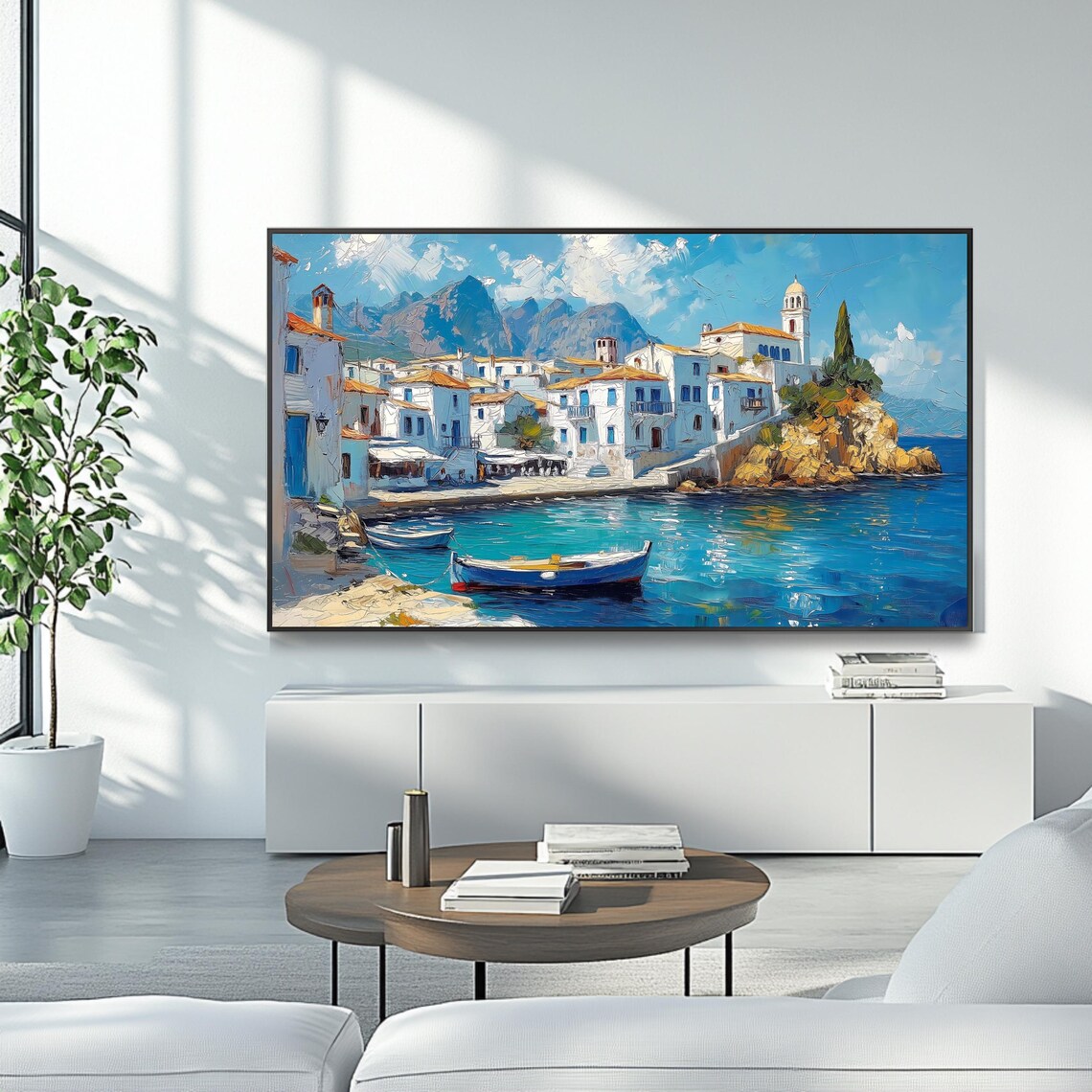 Mediterranean Harbor Village Fishing Boat Turquoise Sea Poster - Image 4