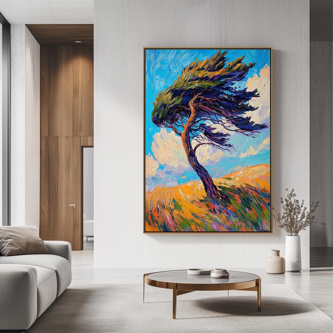 Windy Tree Art Print Colorful Landscape Painting Vibrant Nature Wall Art Modern Expressionist Decor Bold Tree - Image 3