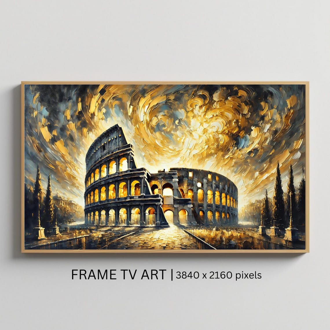 Rome Colosseum Golden Swirl Impressionist Night Lights Poster