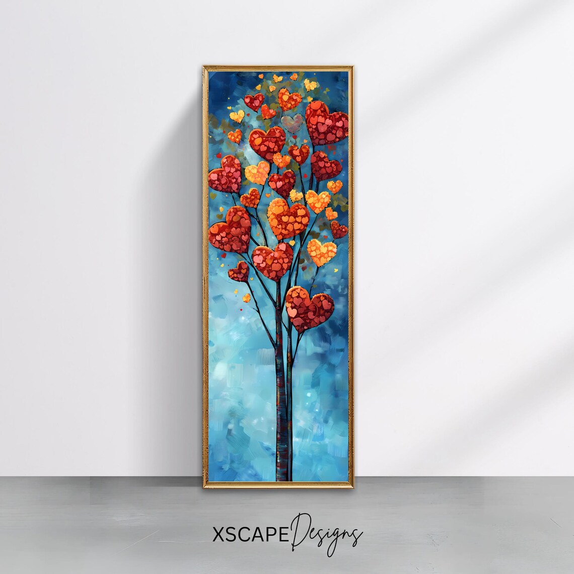 Tall Vertical Heart Tree Wall Art Love Tree Print Long And Narrow Romantic Artwork Wide Wall Art