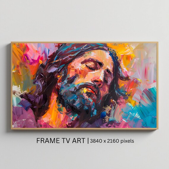Jesus Christ Portrait Colorful Abstract Impasto Religious Art Poster