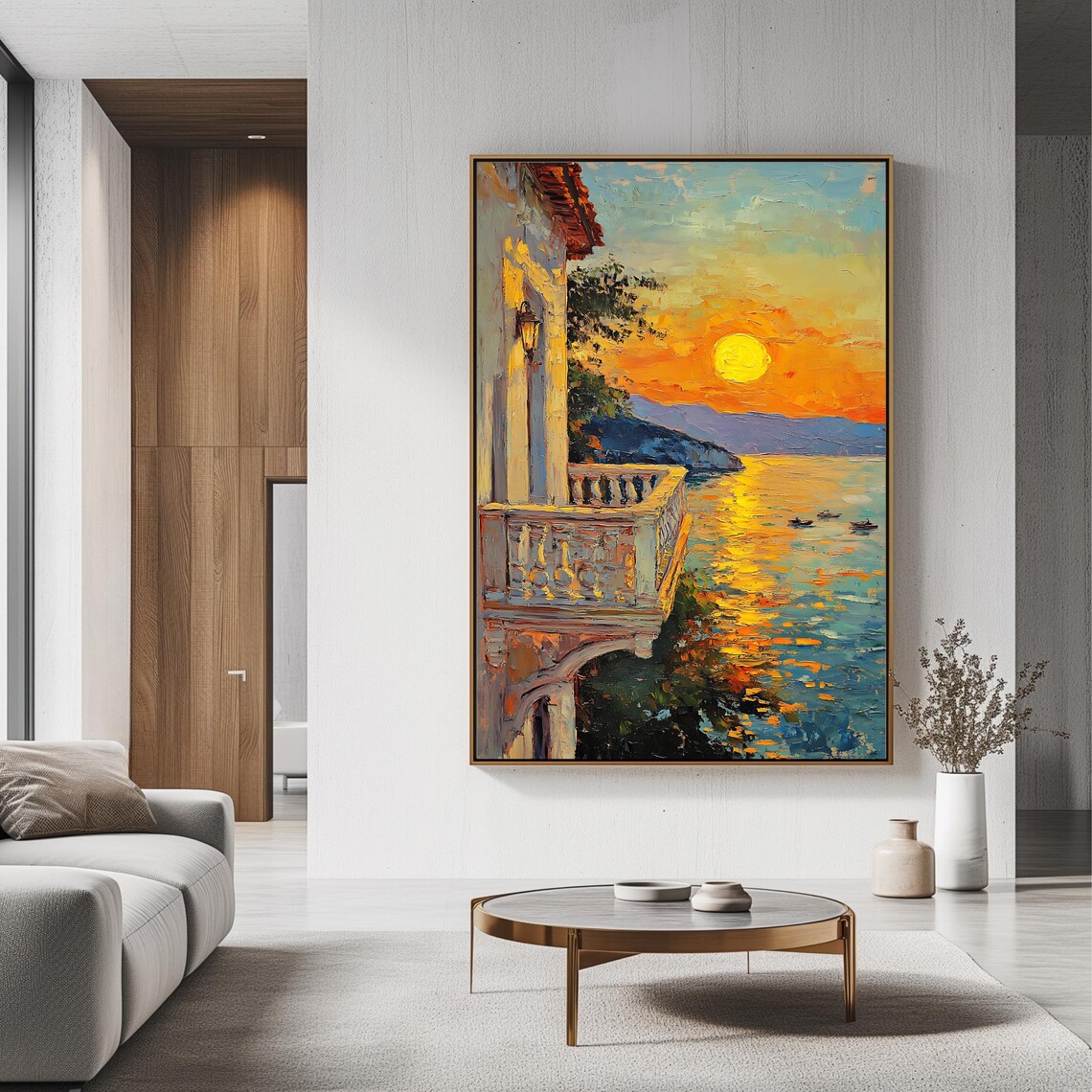 Romantic Sunset Balcony Villa Terrace Golden Sea Ocean View Poster - Image 3