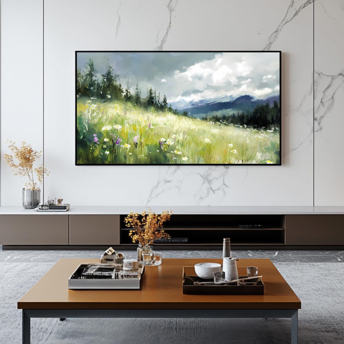 Mountain Meadow Art Frame Tv Roku Screensaver Scenic Landscape Painting - Image 2