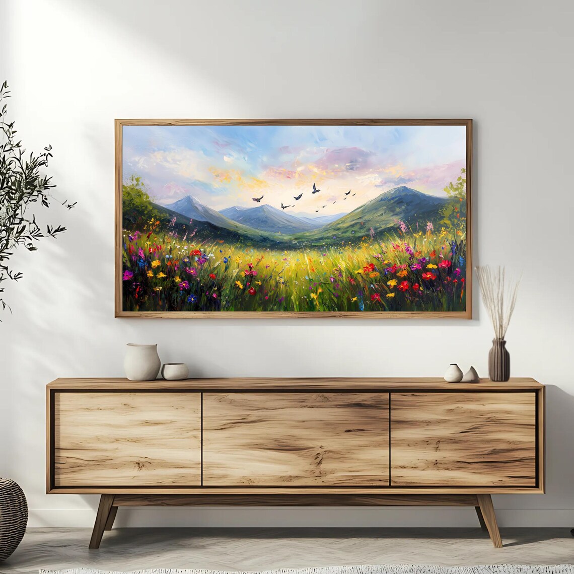 Colorful Mountain Wildflower Meadow Sunrise Birds Nature Travel Poster - Image 3